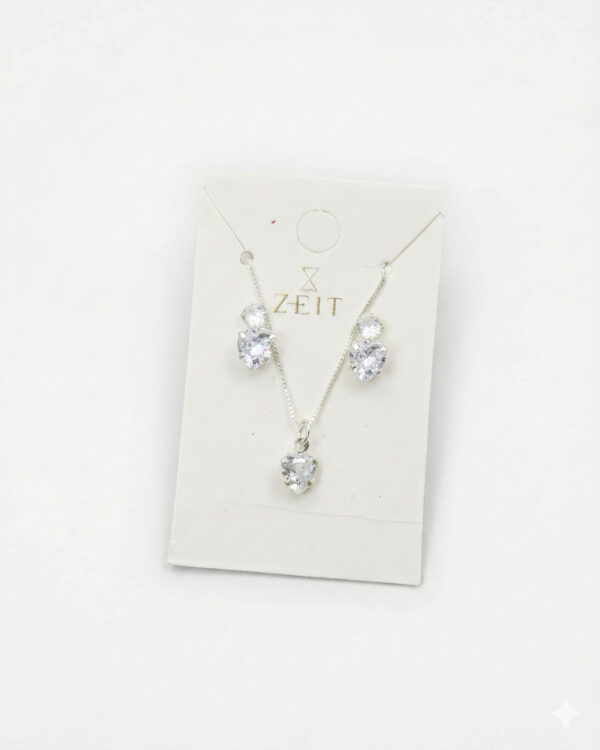 Conjunto Coração Prata 925 — Brinco + Pingente + Corrente 45cm | 40% OFF