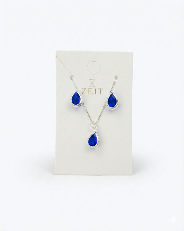 Conjunto Gota Azul  — Brinco + Pingente + Corrente 45cm | 40% OFF
